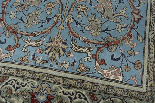 Close-up detail of 1970s Ghom rug from Iran / Persia showing Wool weave