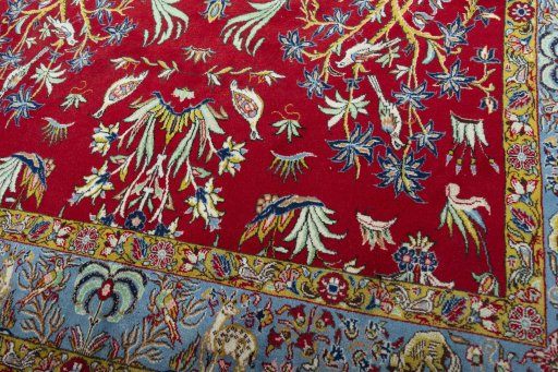 Close-up detail of 1970s Ghom rug from Iran / Persia showing Wool weave