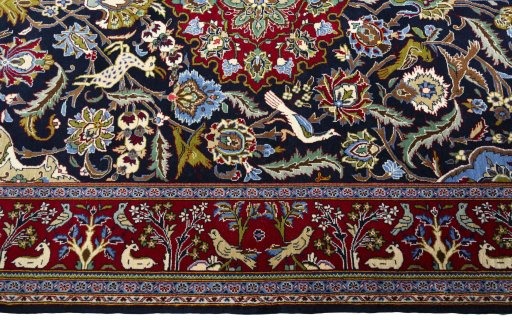 Corner detail of New Ghom rug showing border pattern and Cork pile