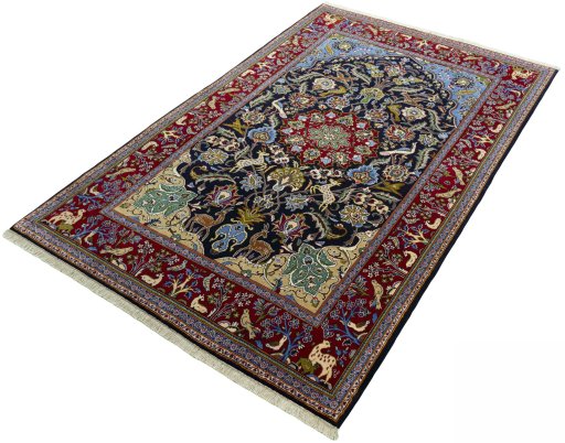 Corner detail of New Ghom rug showing border pattern and Cork pile