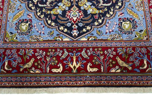 Full view of New Ghom rug from Iran / Persia, 228 × 145 cm in Blue tones