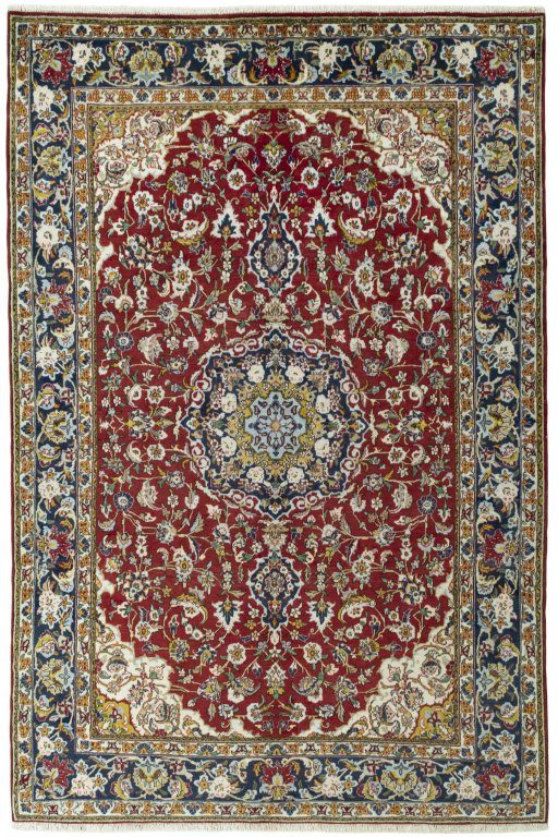 Full view of 2000s Ghom rug from Iran / Persia, 310 × 205 cm in Red tones