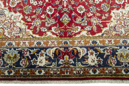 Full view of 2000s Ghom rug from Iran / Persia, 310 × 205 cm in Red tones
