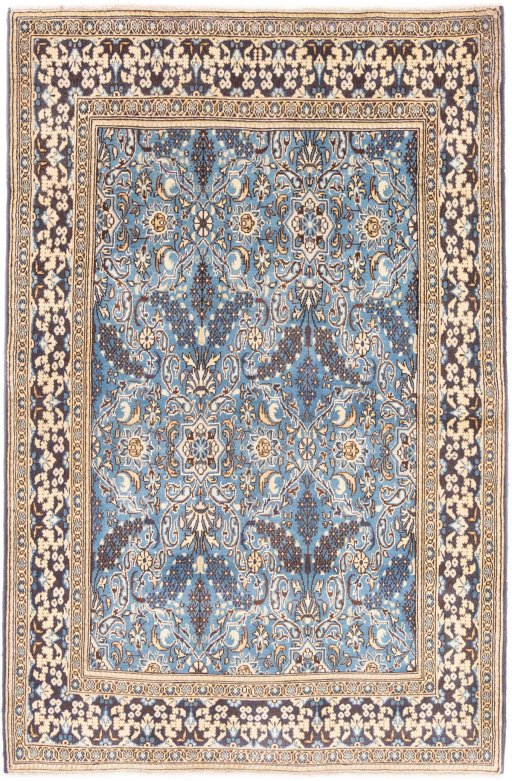Full view of 1999s Ghom rug from Iran / Persia, 164 × 108 cm in Blue tones