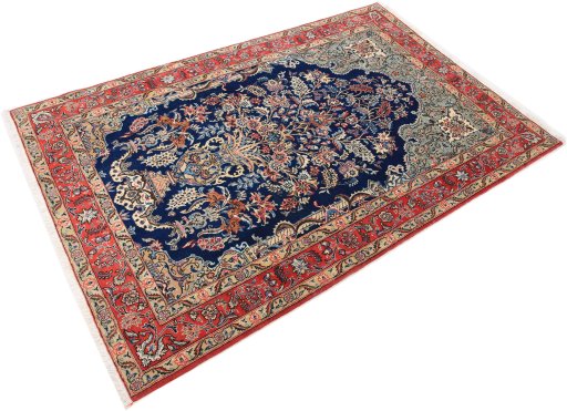 Close-up detail of 1980s Ghom rug from Iran / Persia showing Wool weave