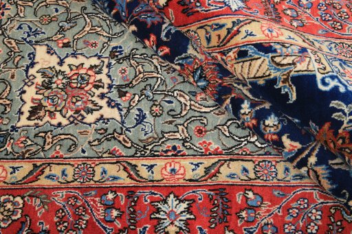 Full view of 1980s Ghom rug from Iran / Persia, 200 × 130 cm in Dark blue tones