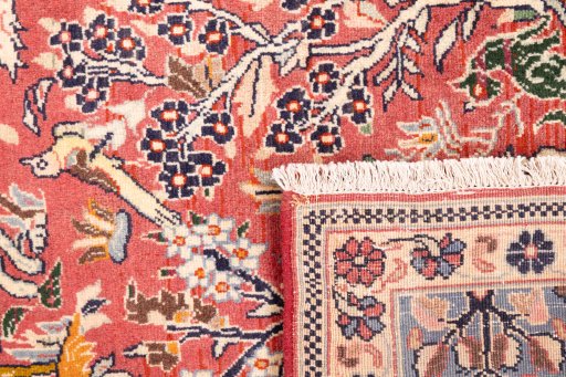 Close-up detail of 1975s Ghom rug from Iran / Persia showing Wool weave