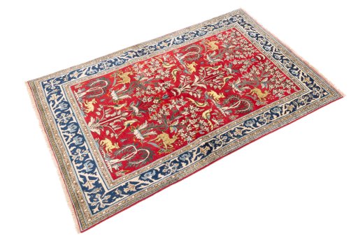Close-up detail of 1985s Ghom rug from Iran / Persia showing Wool weave