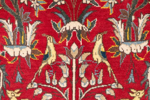Full view of 1985s Ghom rug from Iran / Persia, 163 × 102 cm in Red tones
