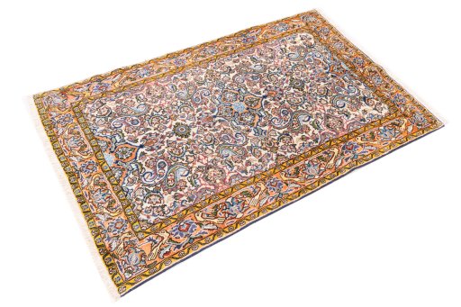 Close-up detail of 1998s Ghom rug from Iran / Persia showing Wool weave