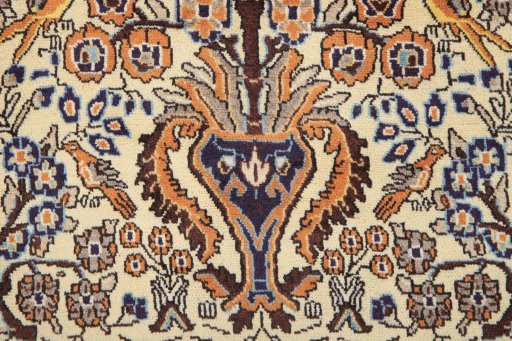 Corner detail of 1990s Ghom rug showing border pattern and Wool pile