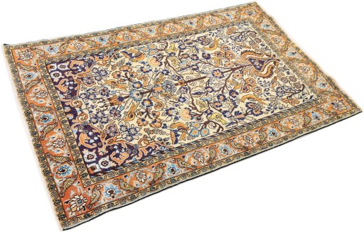 Corner detail of 1990s Ghom rug showing border pattern and Wool pile