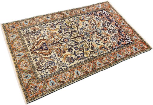 Close-up detail of 1990s Ghom rug from Iran / Persia showing Wool weave