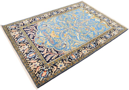 Corner detail of 1990s Ghom rug showing border pattern and Wool pile
