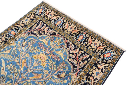 Surface texture of 1990s Ghom rug with natural Wool and intricate pattern