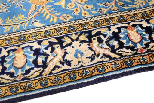 Backside of handmade 1990s Ghom rug showing knot structure and weave density