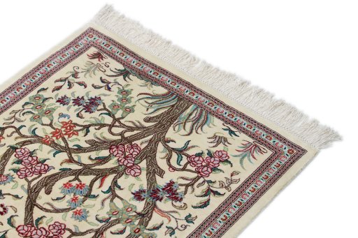 Surface texture of New Ghom rug with natural Silk and intricate pattern