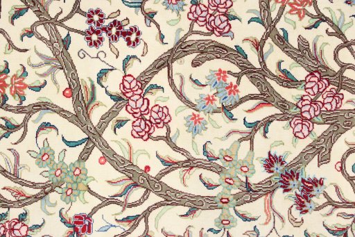 Close-up detail of New Ghom rug from Iran / Persia showing Silk weave