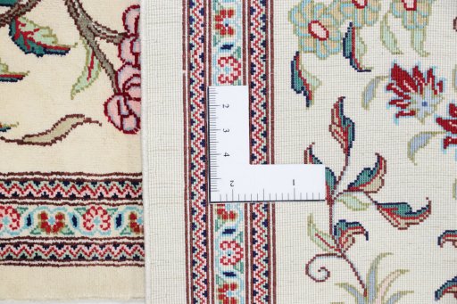 Full view of New Ghom rug from Iran / Persia, 80 × 52 cm in Beige tones