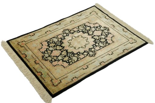 Close-up detail of New Ghom rug from Iran / Persia showing Silk weave