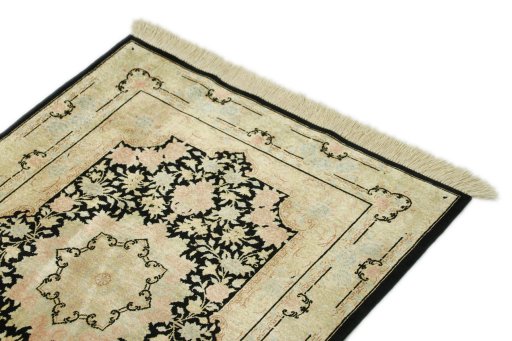 Surface texture of New Ghom rug with natural Silk and intricate pattern