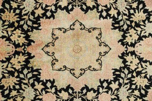 Close-up detail of New Ghom rug from Iran / Persia showing Silk weave