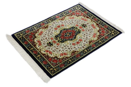 Corner detail of New Ghom rug showing border pattern and Silk pile