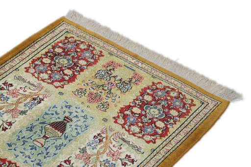 Surface texture of New Ghom rug with natural Silk and intricate pattern