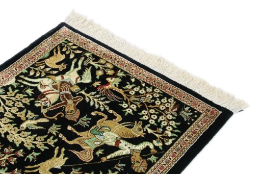 Surface texture of New Ghom rug with natural Silk and intricate pattern