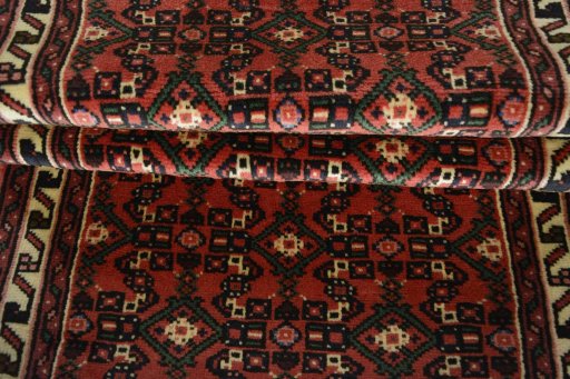 Full view of 2000s Hoseinabad rug from Iran / Persia, 292 × 78 cm in Red tones
