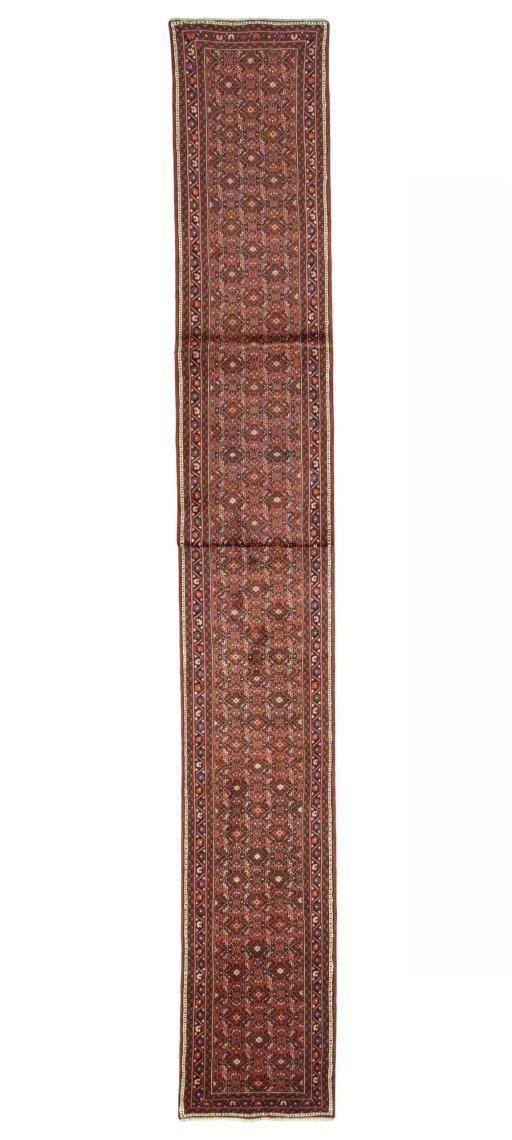 Full view of New Hoseinabad rug from Iran / Persia, 792 × 82 cm in Red tones
