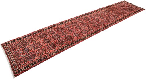 Close-up detail of 1990s Hoseinabad rug from Iran / Persia showing Wool weave