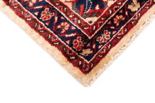 Backside of handmade 1998s Hoseinabad rug showing knot structure and weave density