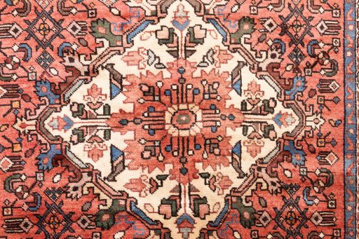 Full view of 1997s Hoseinabad rug from Iran / Persia, 323 × 156 cm in Terracotta tones
