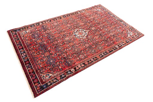 Corner detail of 1988s Hoseinabad rug showing border pattern and Wool pile