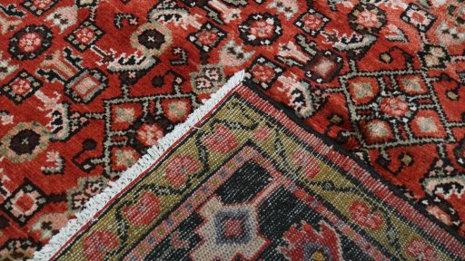 Full view of 1990s Hoseinabad rug from Iran / Persia, 345 × 165 cm in Multi Color tones