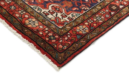Backside of handmade 2000s Hoseinabad rug showing knot structure and weave density