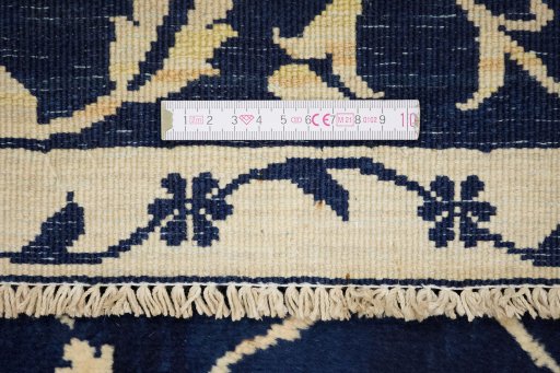 Full view of 1980s Isfahan rug from Iran / Persia, 280 × 236 cm in Dark blue tones