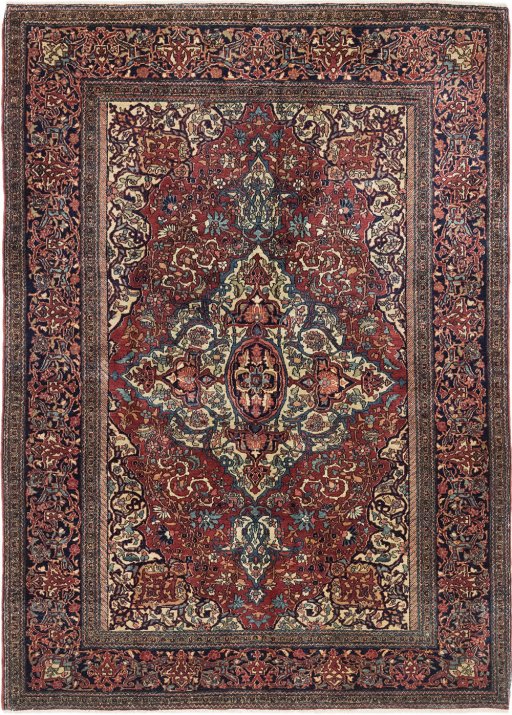 Full view of 1900s Isfahan rug from Iran / Persia, 200 × 140 cm in Dark red tones