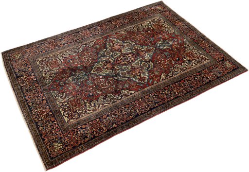 Corner detail of 1900s Isfahan rug showing border pattern and Wool pile