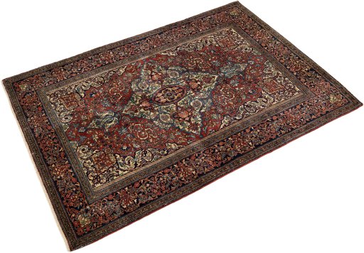 Close-up detail of 1900s Isfahan rug from Iran / Persia showing Wool weave