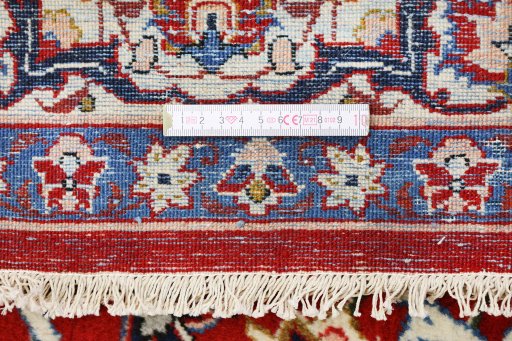 Corner detail of 1930s Isfahan rug showing border pattern and Wool pile