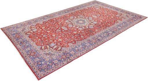 Corner detail of 1930s Isfahan rug showing border pattern and Wool pile