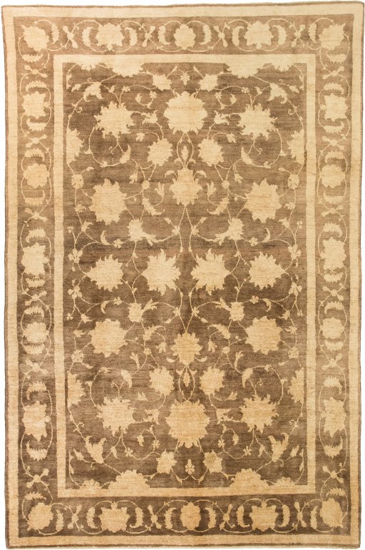 Full view of New Isfahan rug from Iran / Persia, 285 × 185 cm in Brown tones