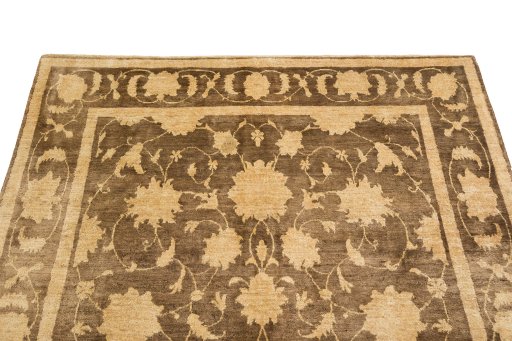 Backside of handmade New Isfahan rug showing knot structure and weave density