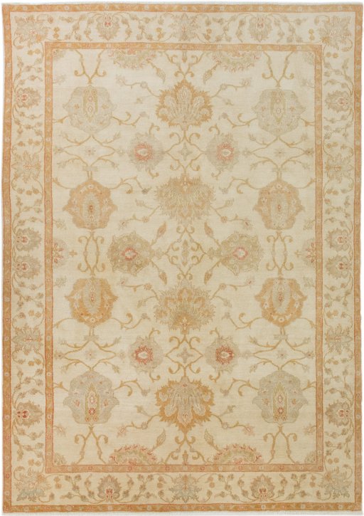 Full view of 1990s Isfahan rug from Iran / Persia, 273 × 192 cm in Cream tones
