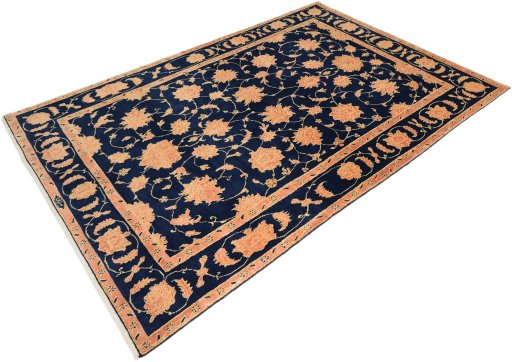 Corner detail of 1980s Isfahan rug showing border pattern and Wool pile
