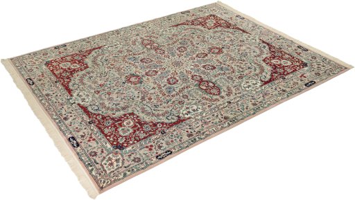 Corner detail of New Isfahan rug showing border pattern and Wool pile