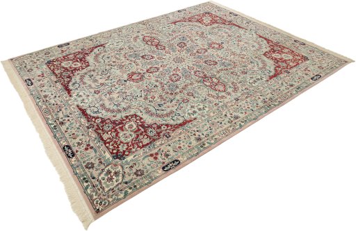 Close-up detail of New Isfahan rug from China showing Wool weave
