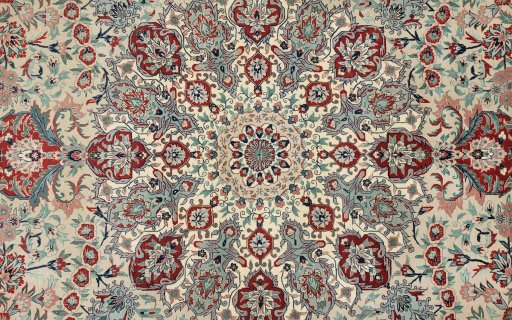 Central medallion detail of New Isfahan rug from China